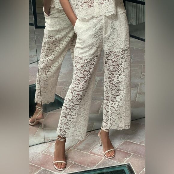 ZARA LACE DETAIL CROPPED PANTS - Picture 1 of 11